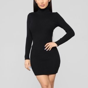 Fashion Nova Black Ribbed Sweater Dress